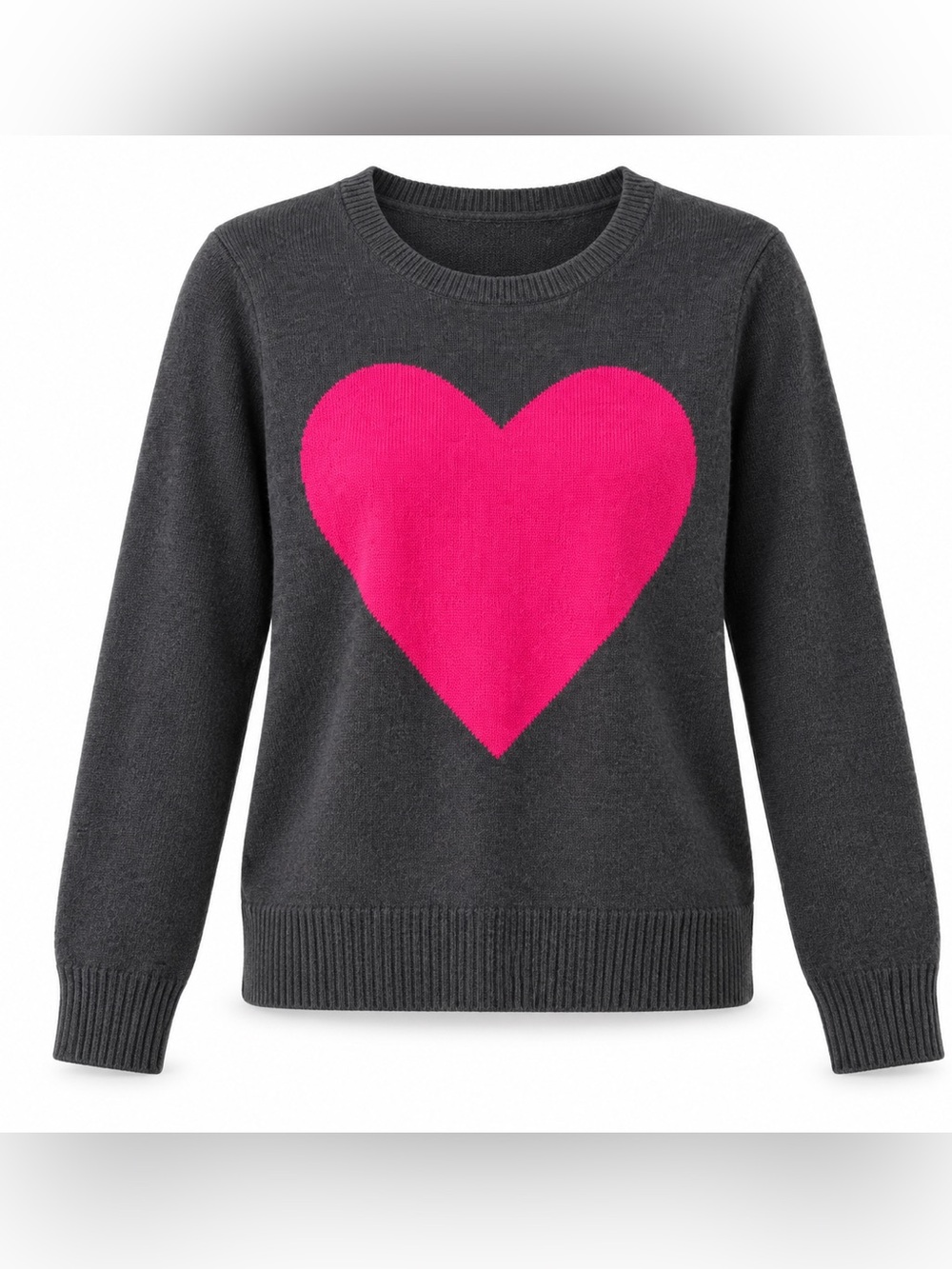 INC International Concepts Charcoal Pink Heart Sweater Small Graphic Knit